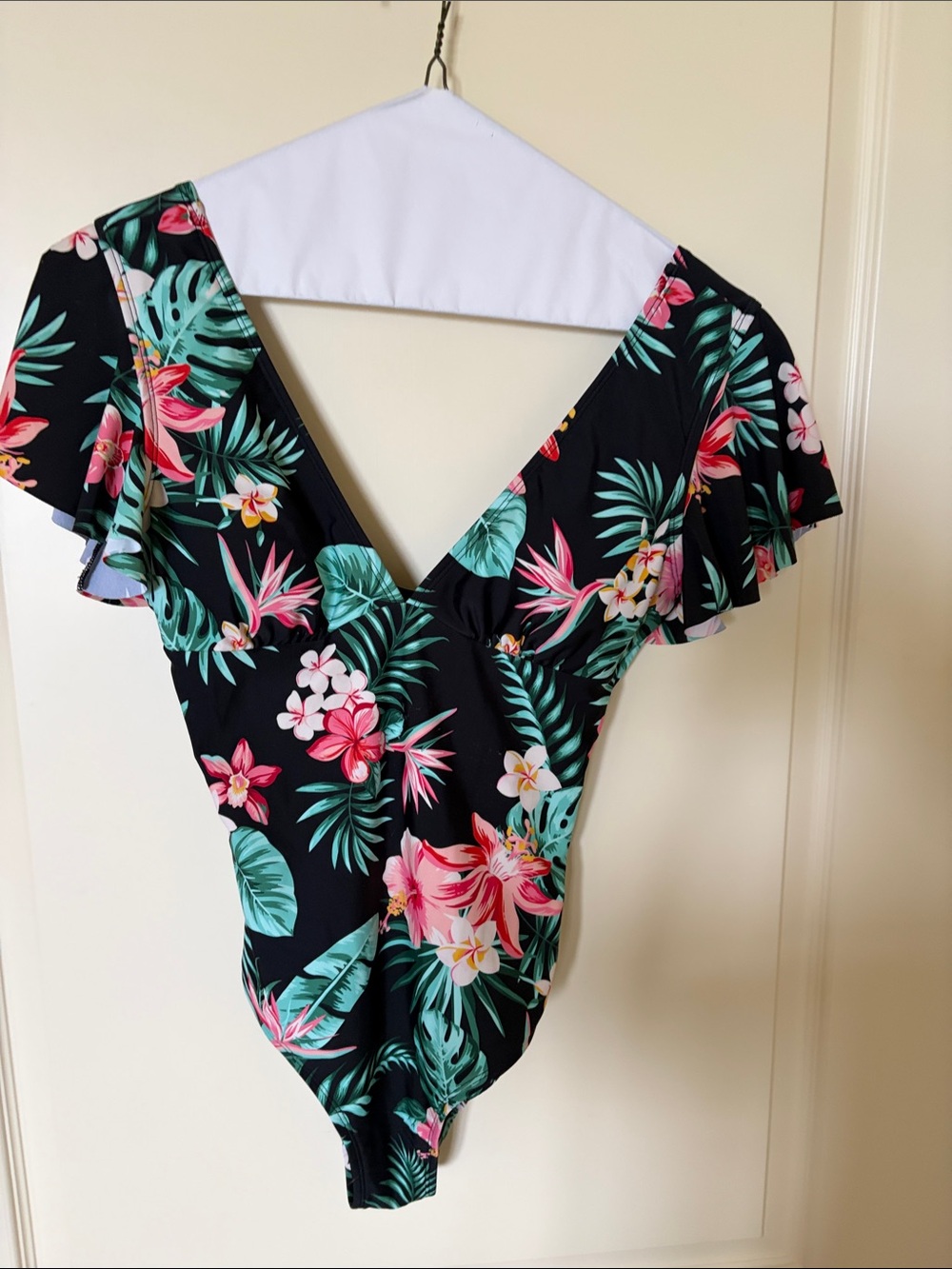 Ladies Black Tropical Floral One-Piece Swimsuit